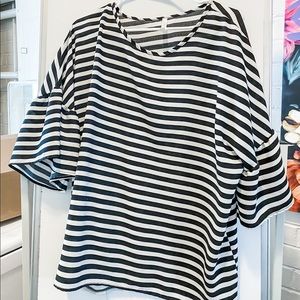 Black and white Striped bell sleeve blouse